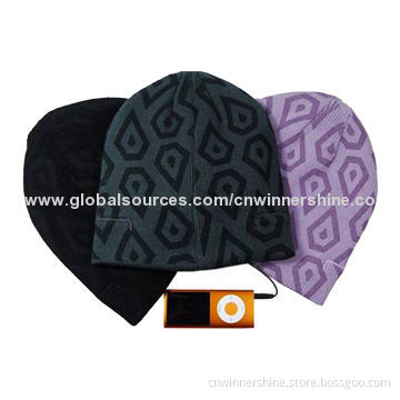 Acrylic Knitted Audio Beanie with Fashion Patterns, 3.5mm Jack for iPod, Smartphones or MP3 Players